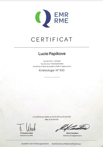 RME affiliation kinésiologie Lucie Papikova Genève